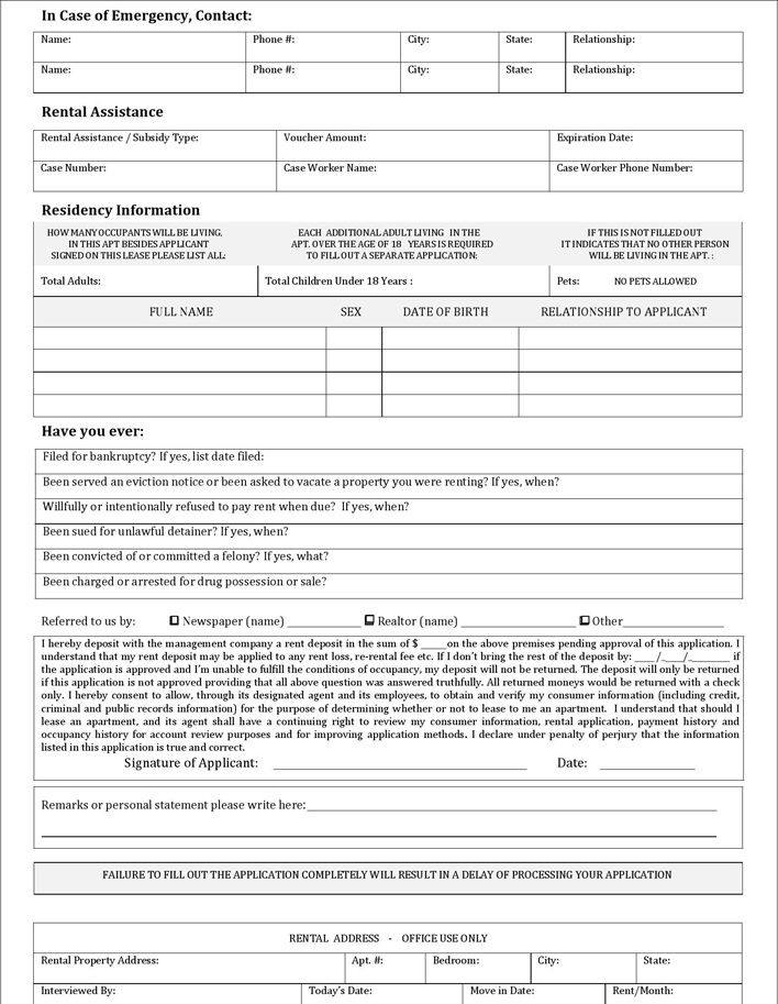 New York Rental Application Form Page 2