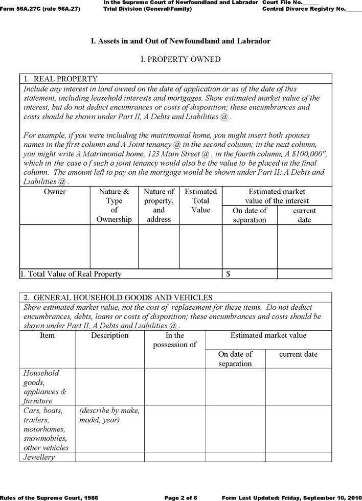 Newfoundland and Labrador Property Statement Form Page 2