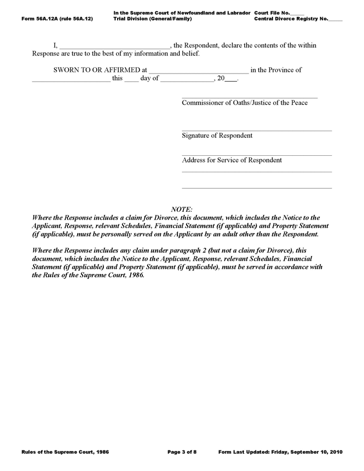 Newfoundland and Labrador Response Form Page 3