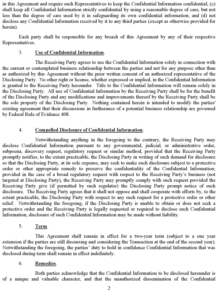 Non-Disclosure Agreement Page 2