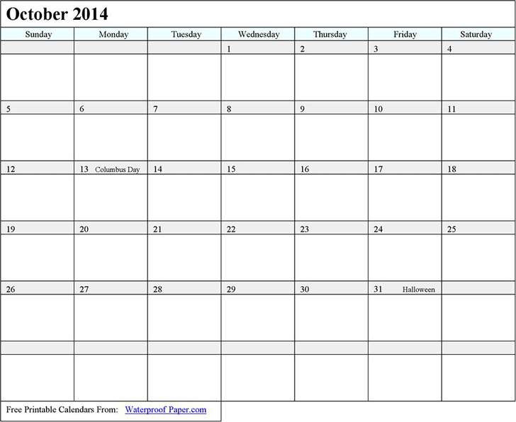 October 2014 Calendar 2