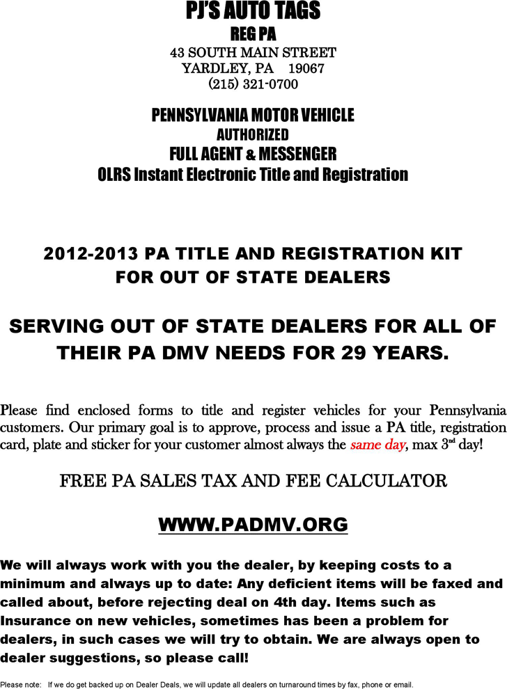 Pennsylvania Motor Vehicle Power of Attorney Form