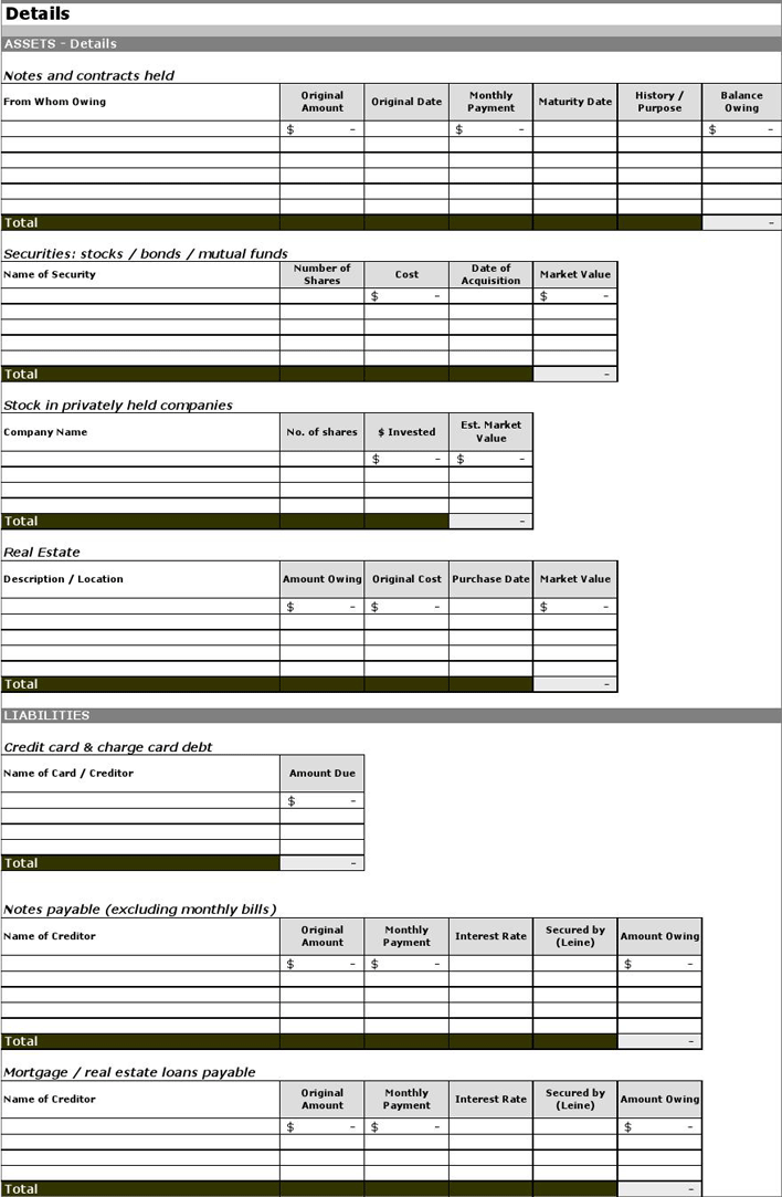 Personal Financial Statement Template Page 2