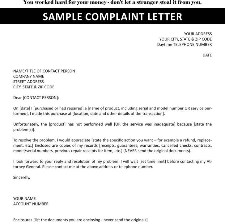 Sample Complaint Letter 1