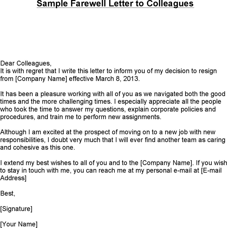 Sample Farewell Letter to Colleagues