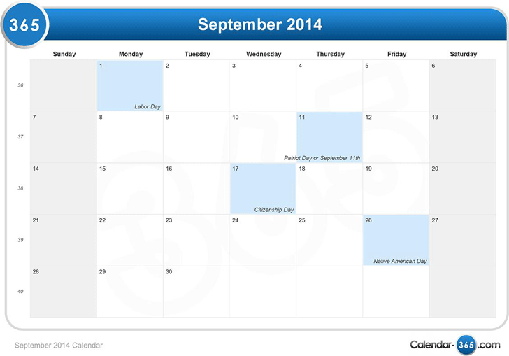 September 2014 Calendar 1
