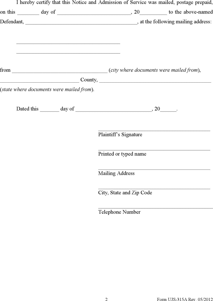 South Dakota Service by Mail (without Minor Children) Form Page 2