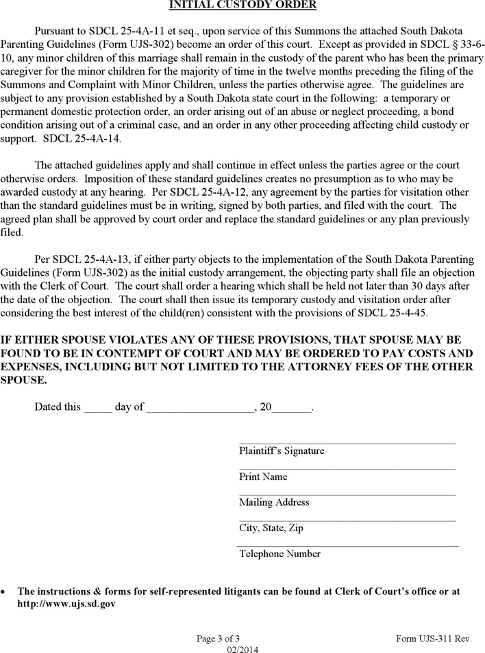 South Dakota Summons (with Minor Children) Form Page 3