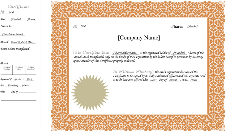 Stock Certificate Template 1