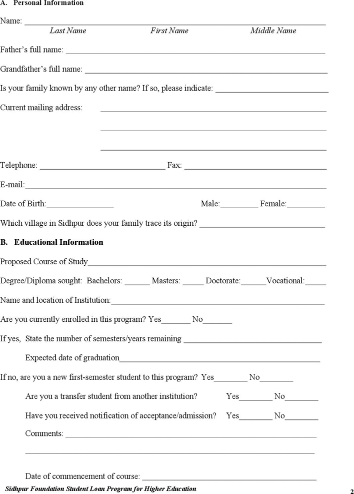 Students Loan Application Form 3 Page 2