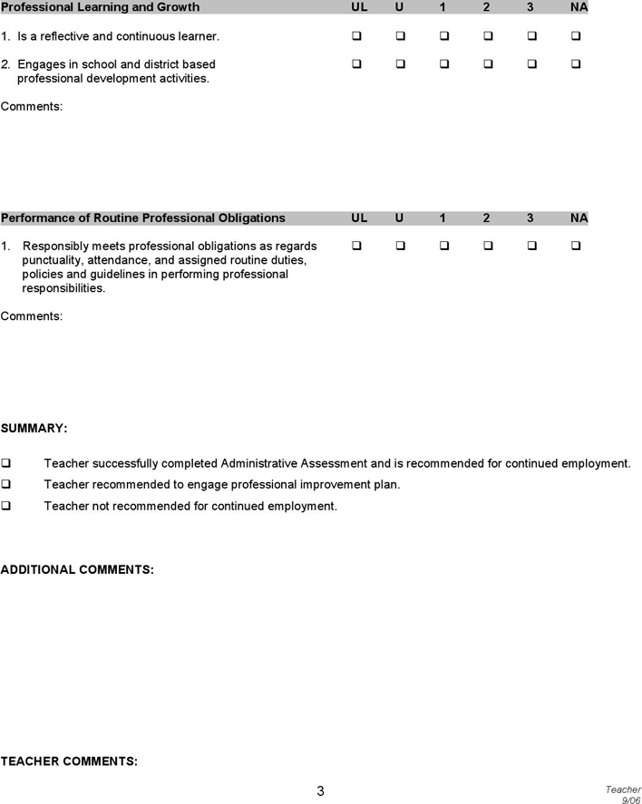 Teacher Evaluation Form 3 Page 3