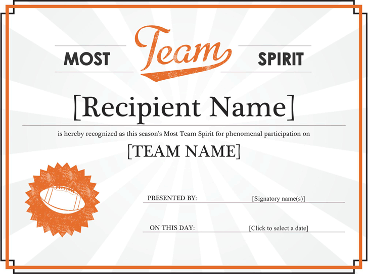 Team Spirit Award Certificate