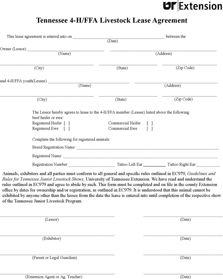 Tennessee 4-H/FFA Livestock Lease Agreement Form
