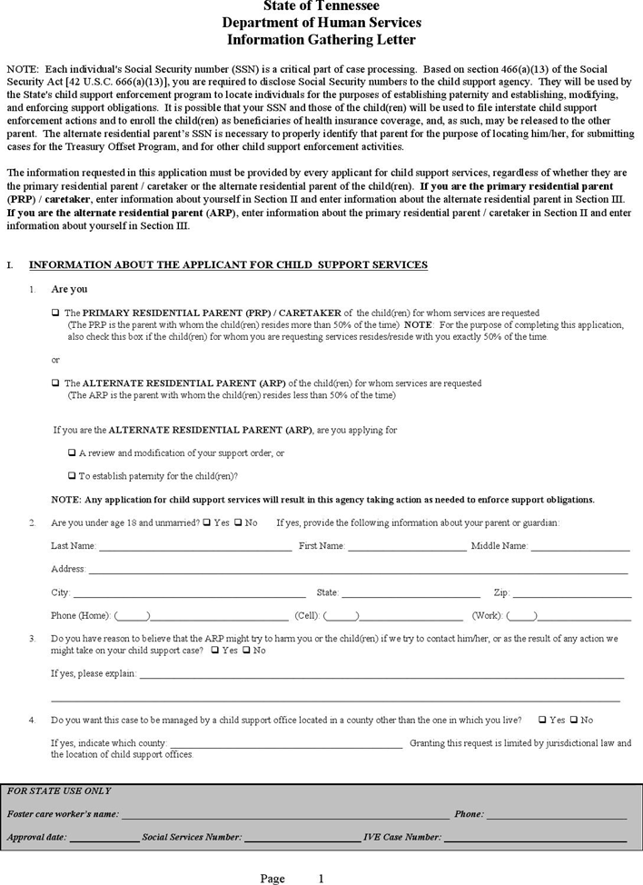 Tennessee Child Custody Form Page 2