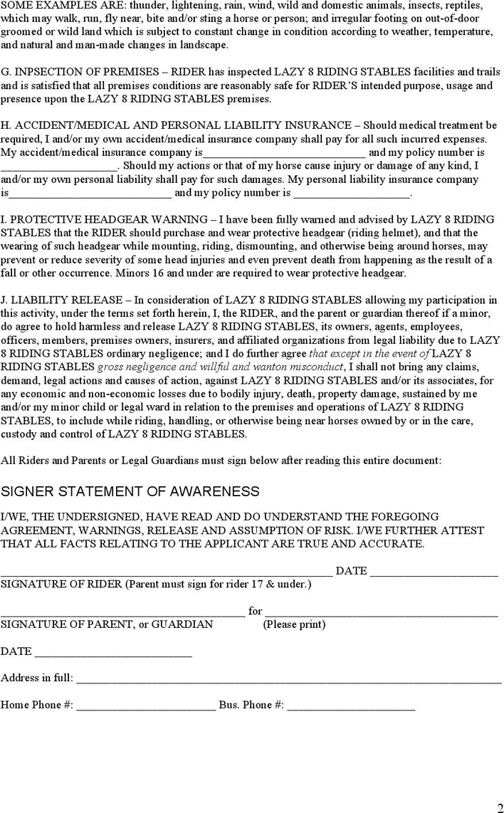Texas Liability Release Form 1 Page 2