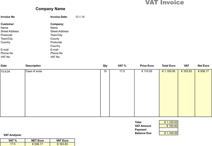 VAT Invoice Template 2