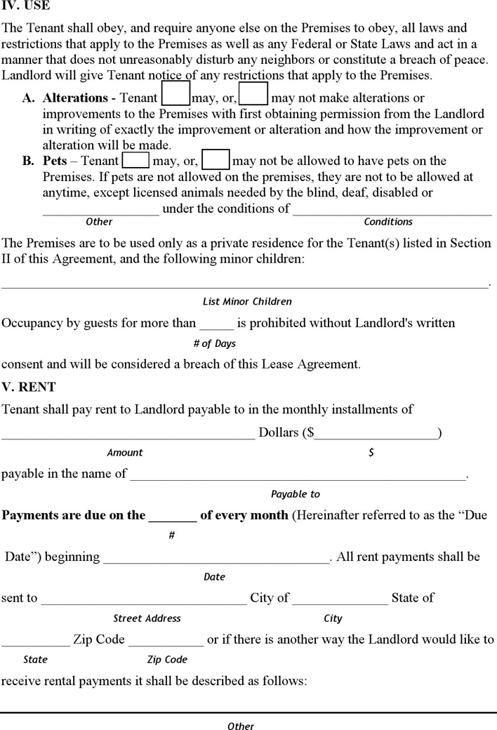 Vermont Residential Lease Agreement Form Page 2
