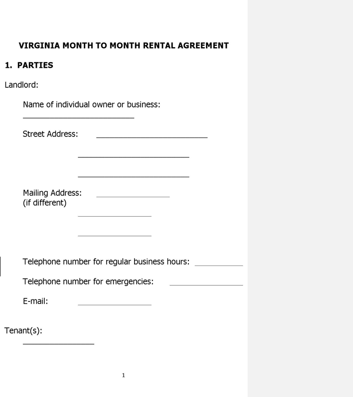 Virginia Month to Month Lease Agreement