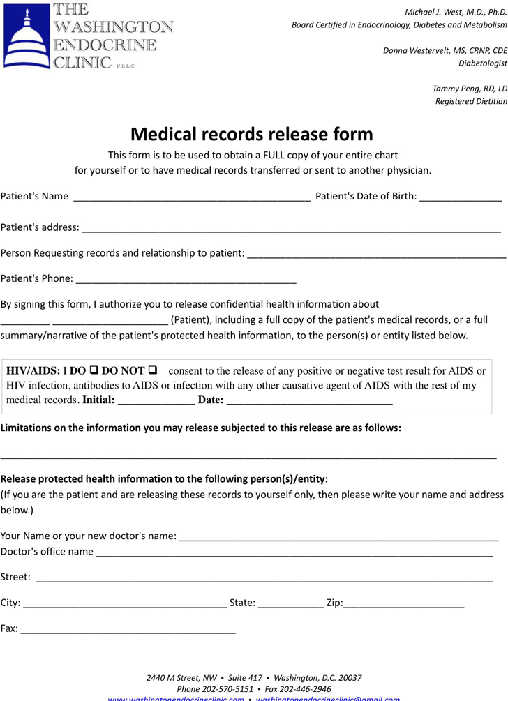 Washington Medical Records Release Form 1