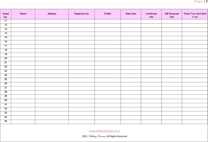 Wedding Guest List Template 2 Page 2