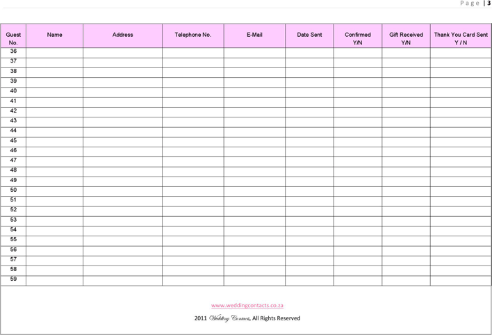 Wedding Guest List Template 2 Page 3