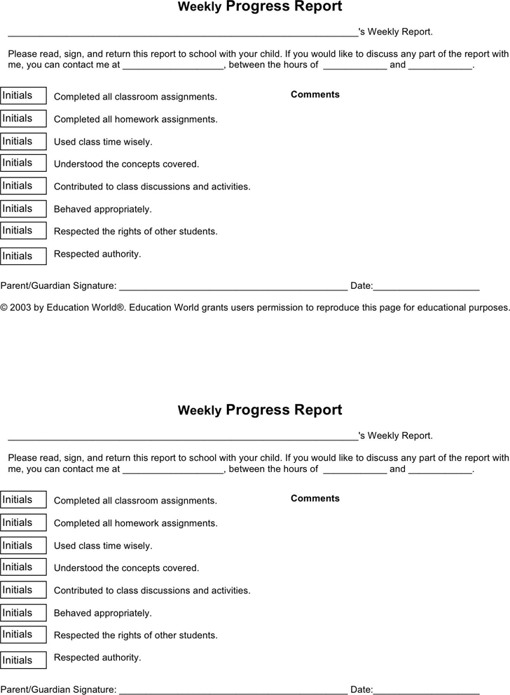Weekly Progress Report Template 1