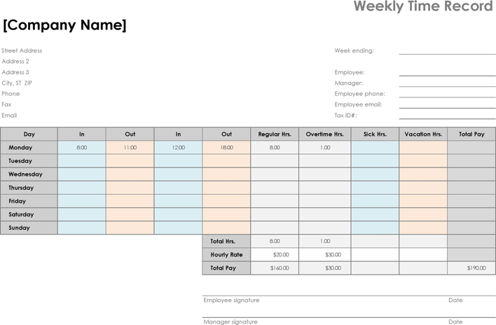 Weekly Time Card Template