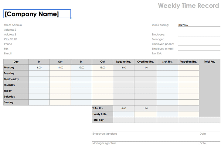 Weekly Time Sheet (8 1/2 X 11, Landscape)