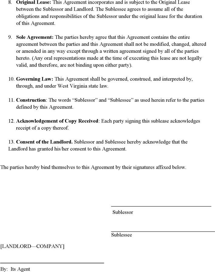 West Virginia Sublease Agreement Page 2