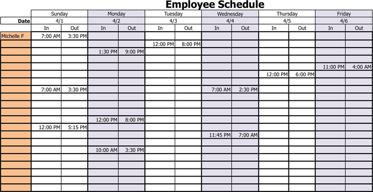 Work Schedule Template 1