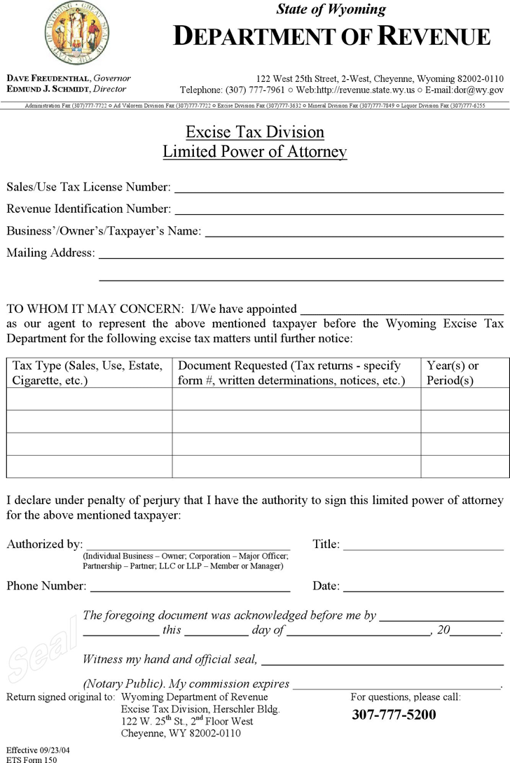 Wyoming Tax Power of Attorney Form