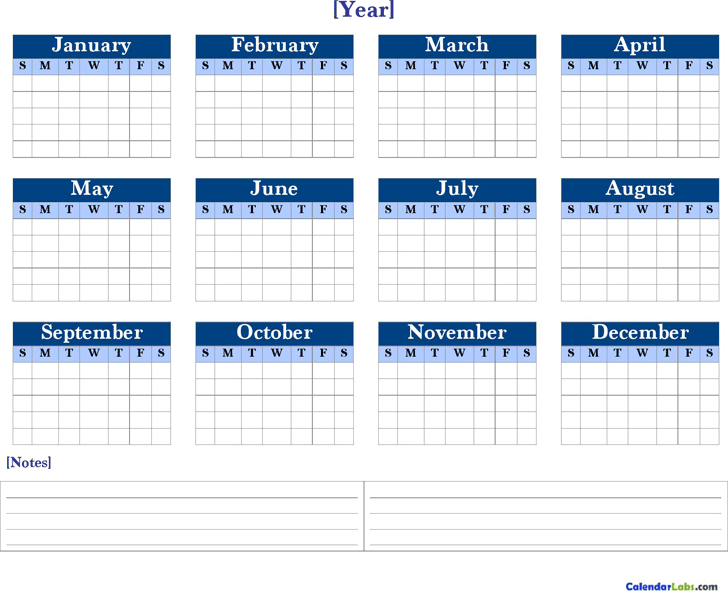 Yearly Blank Calendars