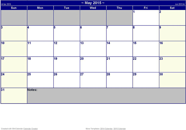 Free 12 Month Calendar 2015 - docx | 133KB | 12 Page(s) | Page 5