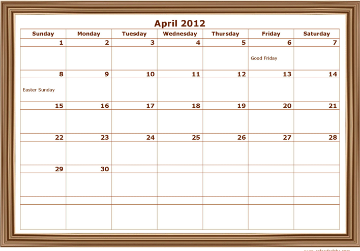 2012 Monthly Classic Design Template Page 4
