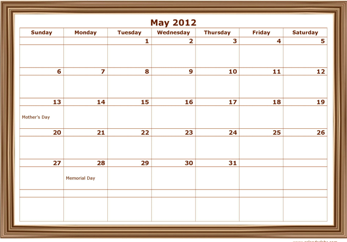 2012 Monthly Classic Design Template Page 5