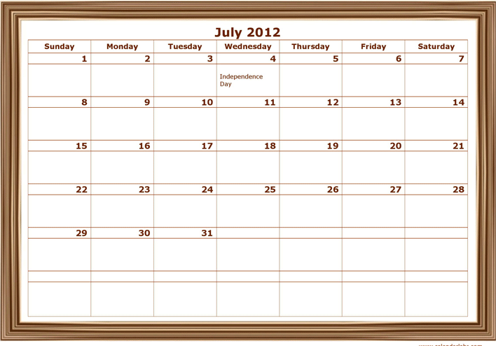 2012 Monthly Classic Design Template Page 7