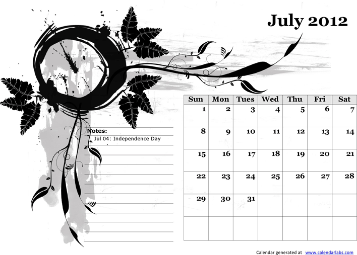 2012 Monthly Templates With Us Holidays and Picture Background Page 7