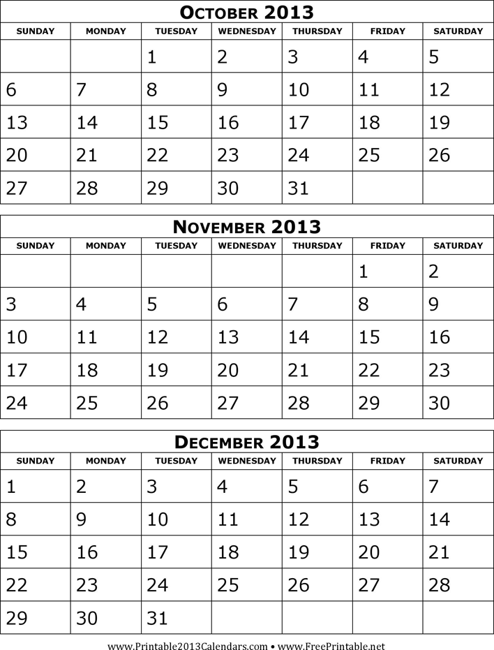 2013 Calendar Three Months Per Page Page 4