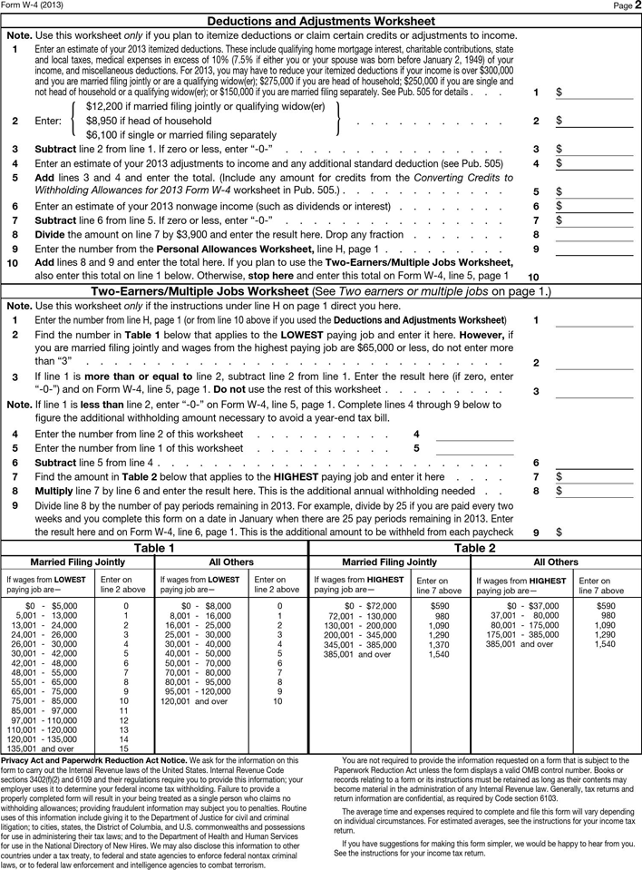 2013 W-4 Form Page 2
