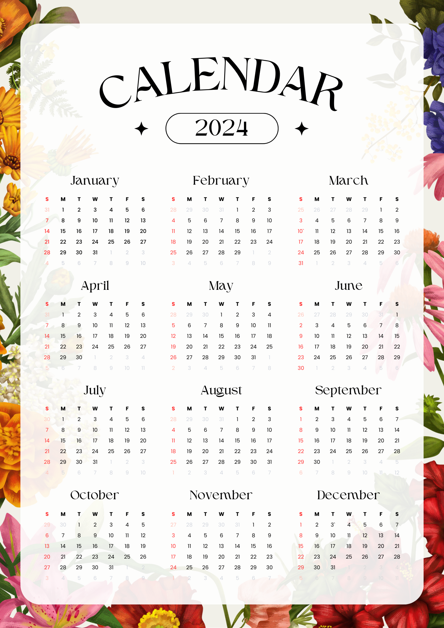 2024 Yearly Calendar Template