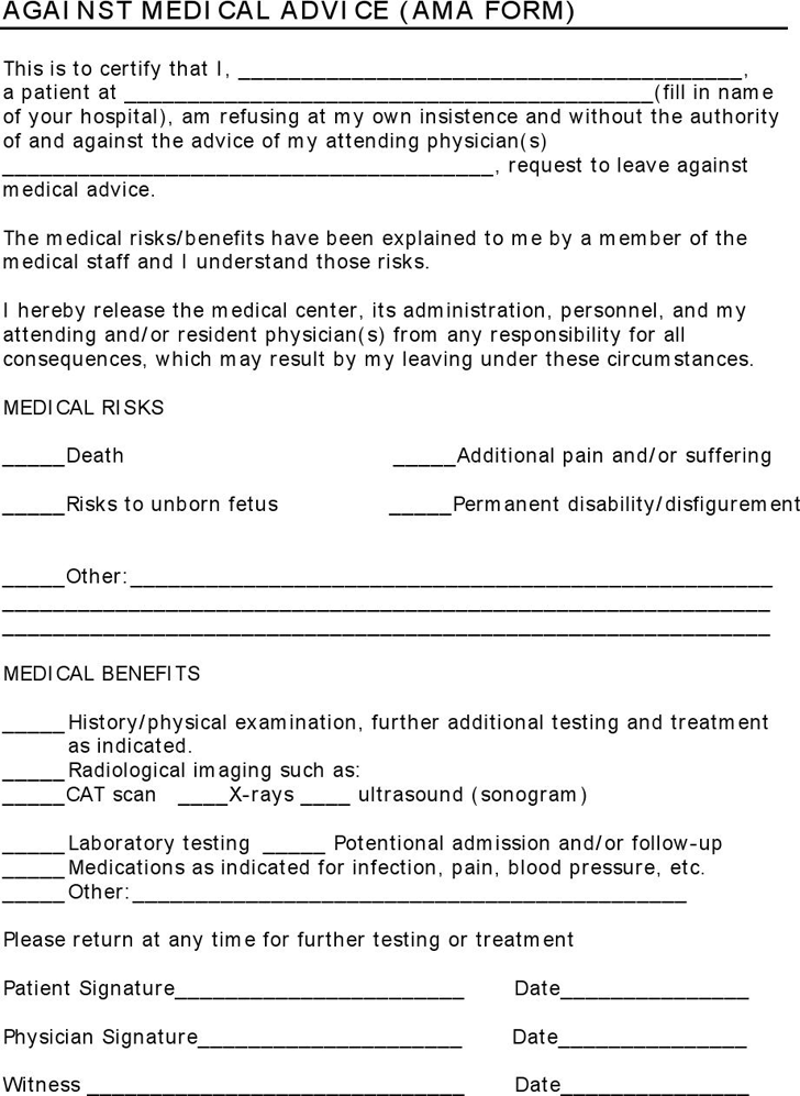 Ama Printable Against Medical Advice Form