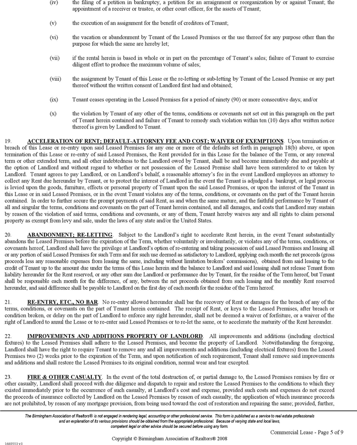 Alabama Commercial Lease Agreement Page 5
