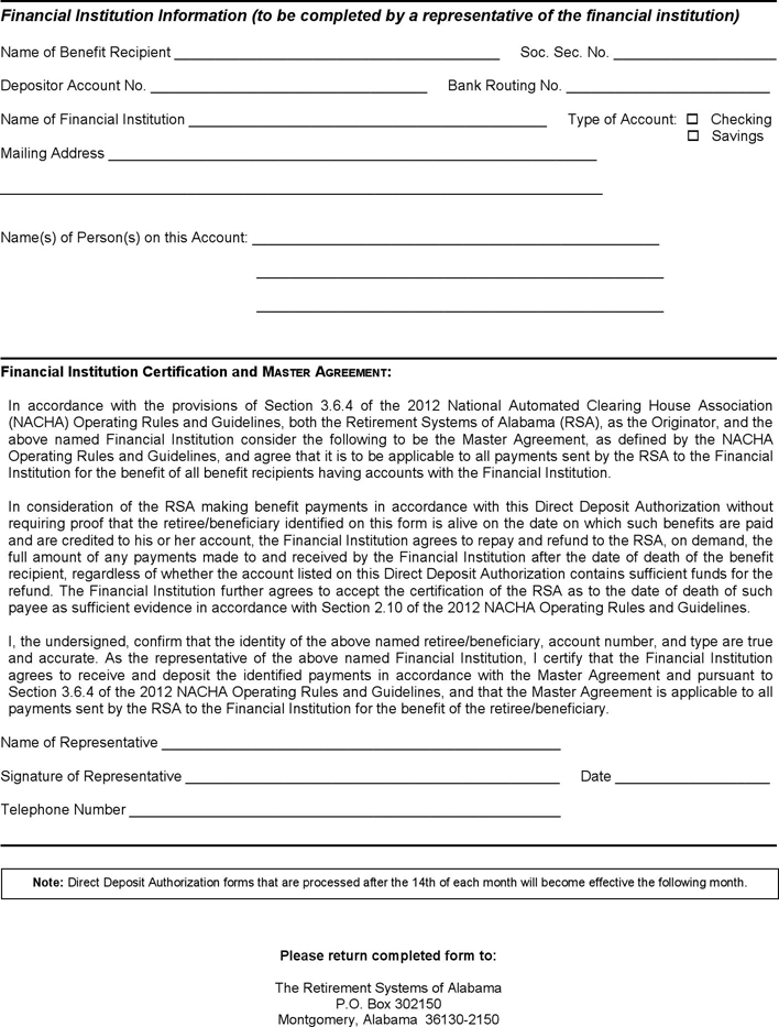 Alabama Direct Deposit Form 1 Page 2
