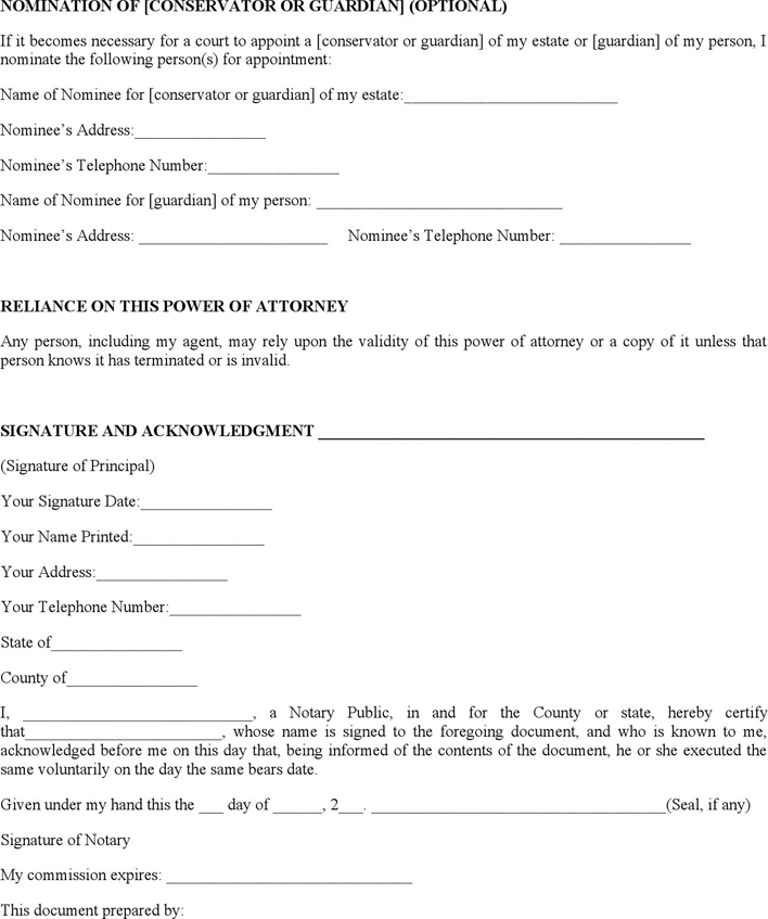 Alabama General Power of Attorney Form Page 4