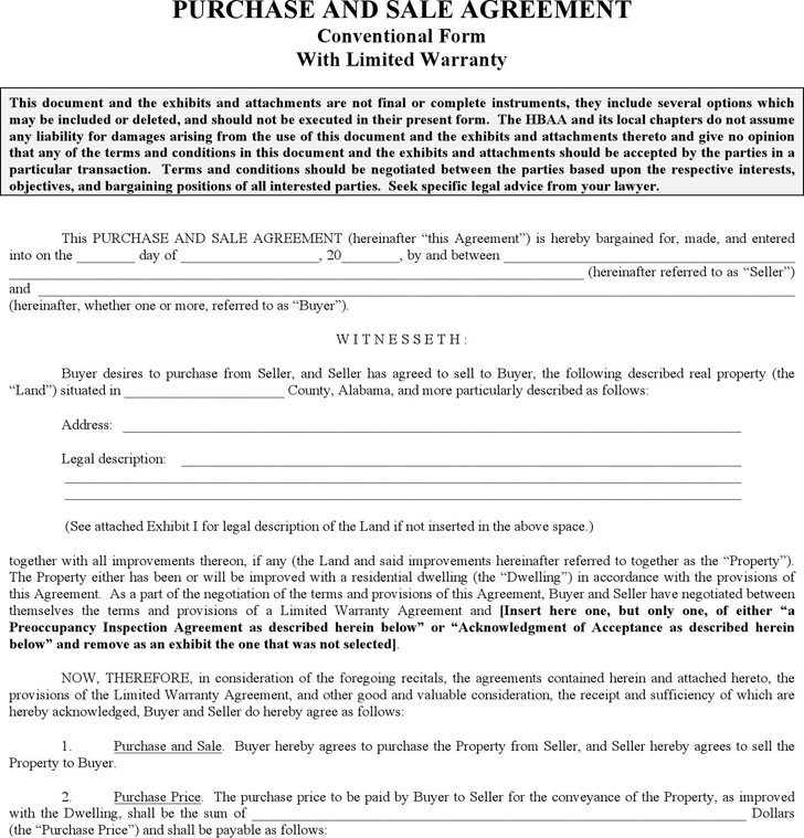Alabama Purchase and Sale Agreement Form