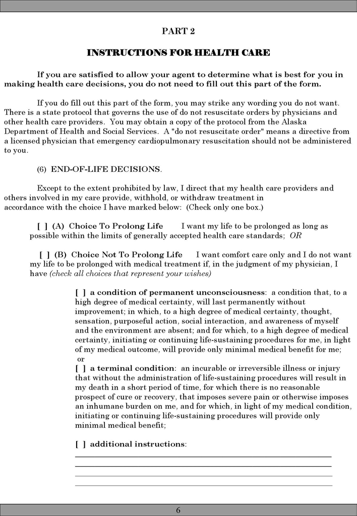 Alaska Advance Health Care Directive Form 1 Page 6