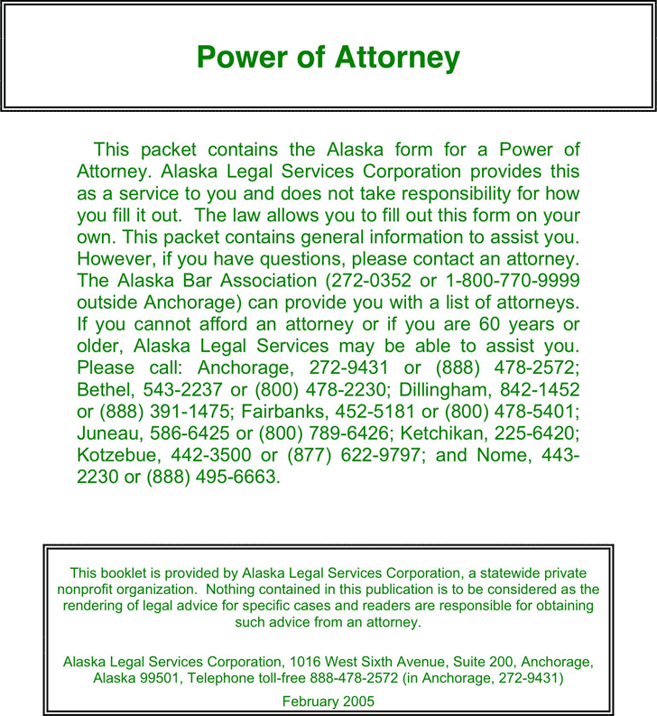 Alaska Statutory Power of Attorney Form