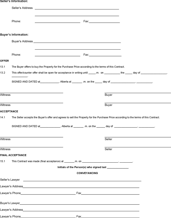 Alberta Residential Real Estate Purchase Contract Form 1 Page 5