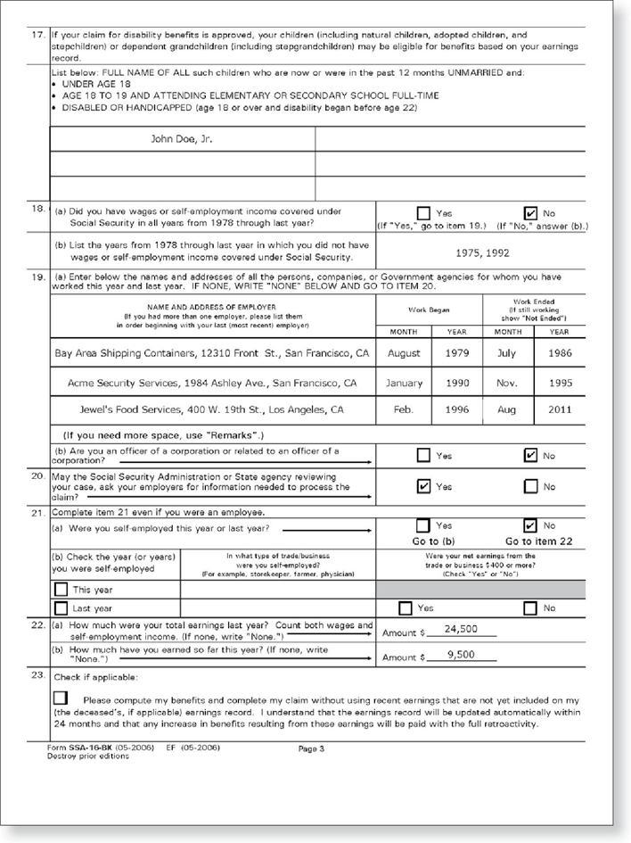 Application For Disability Insurance Benefits Page 3