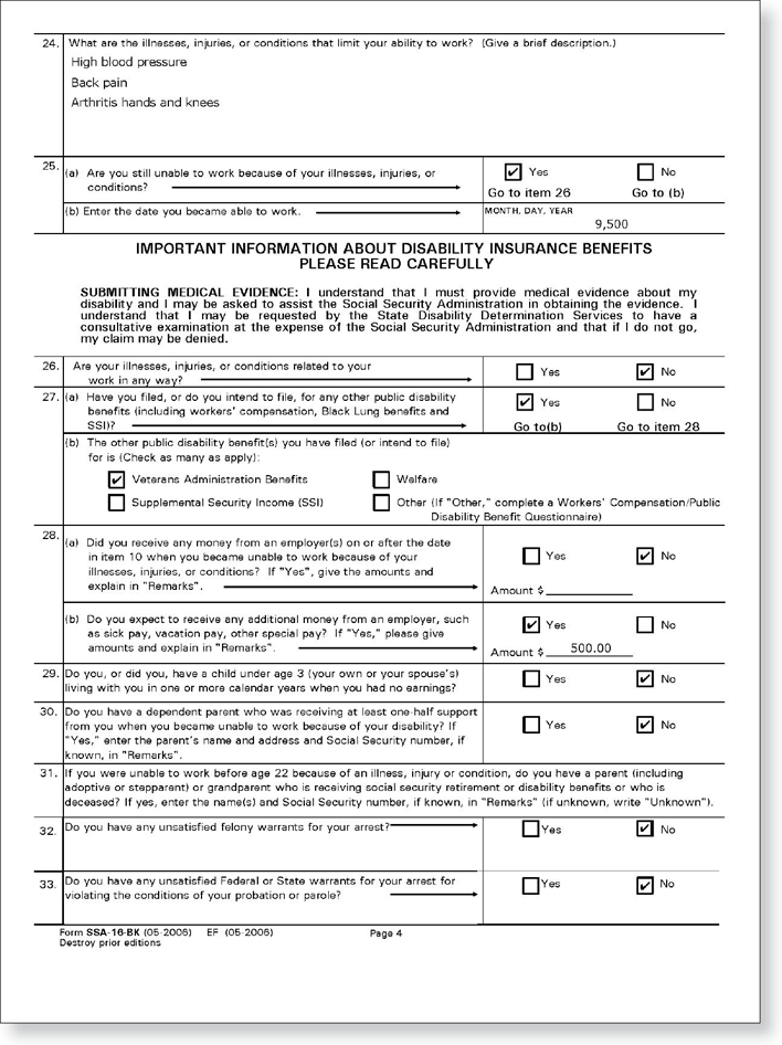Application For Disability Insurance Benefits Page 4